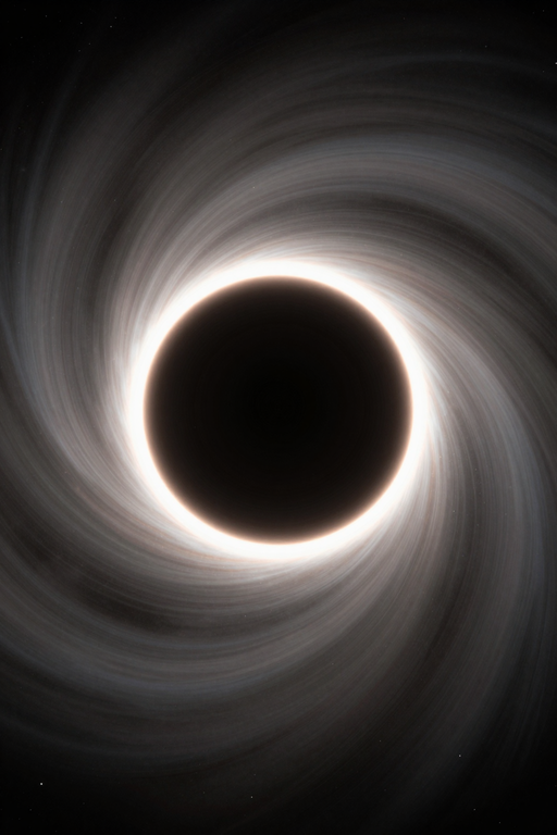 A mesmerizing digital depiction of a black hole with swirling light patterns.